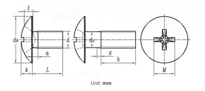 JIS Β 1111 διαγώνιο τοποθετημένο κεφάλι μανιταριών βιδών μηχανών τετρ.μέτρου M8 4